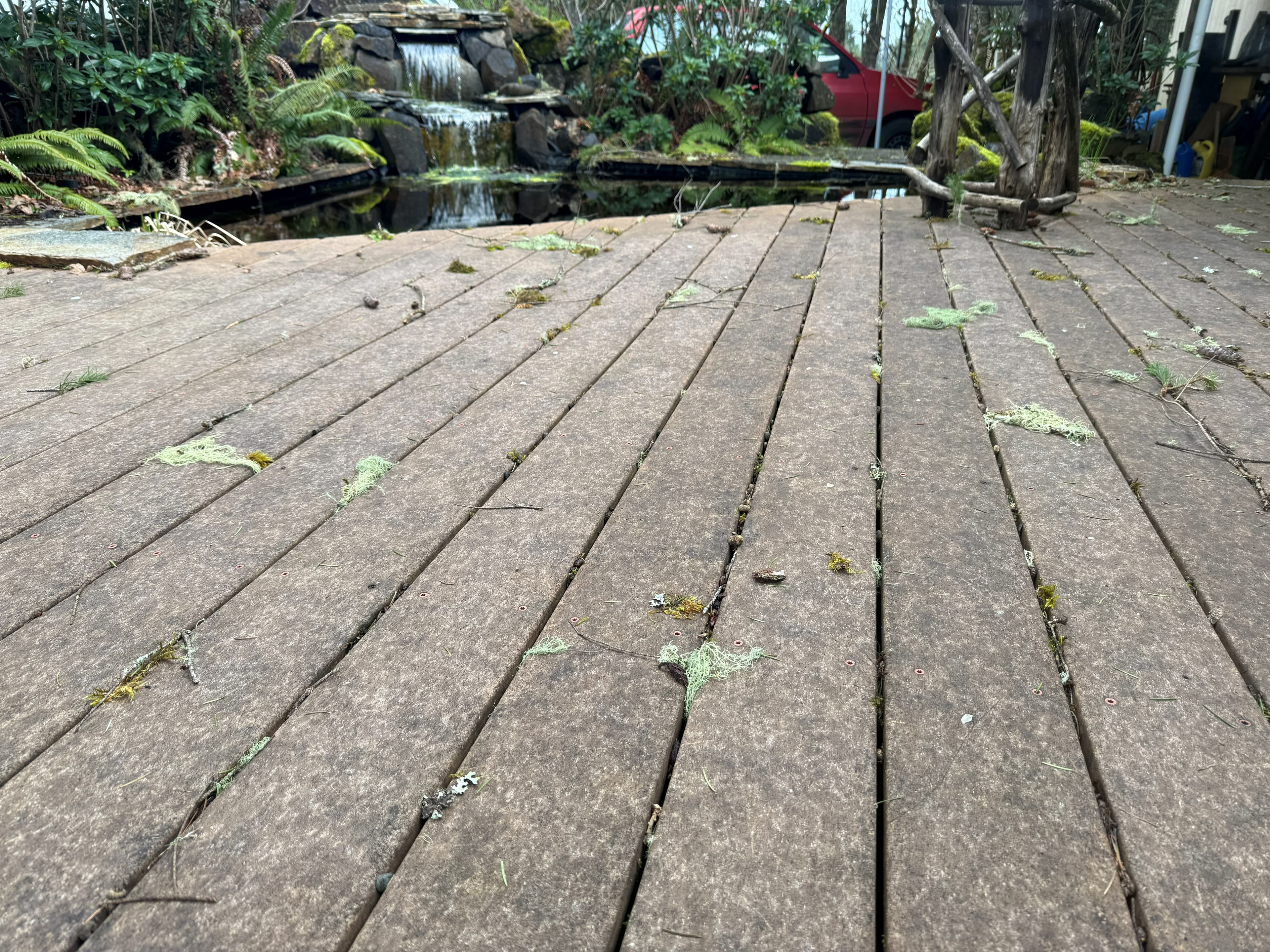 Debris packed into a deck gap